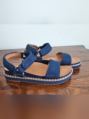 Lucky Brand Navy Blue Strappy Leather Platform Comfort Sandals Women's Sz 7.5
